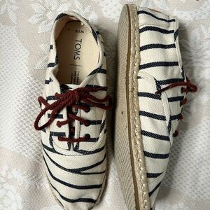 Toms Cream and Black Striped Espadrilles